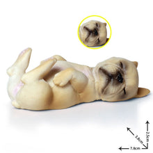 Load image into Gallery viewer, Image of a miniature sleeping on back french bulldog figurine in the color pied white / cream