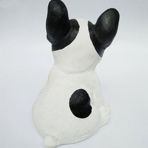 Back image of a french bulldog figurine in the color pied black and white made of resin