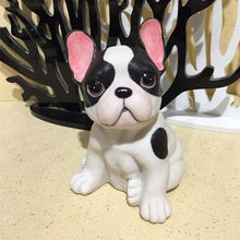 Load image into Gallery viewer, Image of a french bulldog figurine in the color pied black and white made of resin