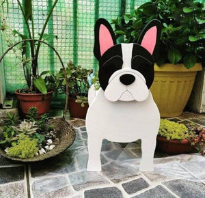 Image of 3d pied black and white french bulldog flower planter