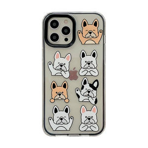 Image of french bulldog iphone case in the cutest Frenchies in different colors saying “I Love You” in French Bulldog style!