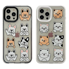 Load image into Gallery viewer, Close up image of two french bulldog iphone cases in the cutest Frenchies in different colors saying “I Love You” in French Bulldog style
