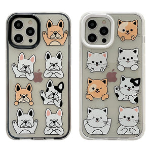 Close up image of two french bulldog iphone cases in the cutest Frenchies in different colors saying “I Love You” in French Bulldog style