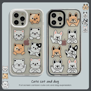 Close image of two french bulldog iphone cases in the cutest Frenchies in different colors saying “I Love You” in French Bulldog style