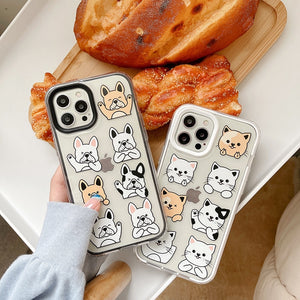 Image of two french bulldog iphone cases in the cutest Frenchies in different colors saying “I Love You” in French Bulldog style
