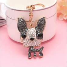 Load image into Gallery viewer, Image of stone studded french bulldog keychain in the color black