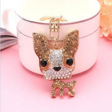 Load image into Gallery viewer, Image of stone studded french bulldog keychain in the color fawn