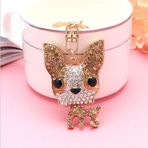 Image of stone studded french bulldog keychain in the color fawn