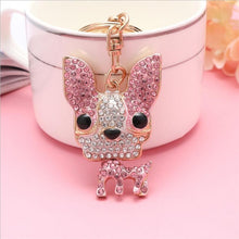 Load image into Gallery viewer, Image of stone studded french bulldog keychain in the color pink