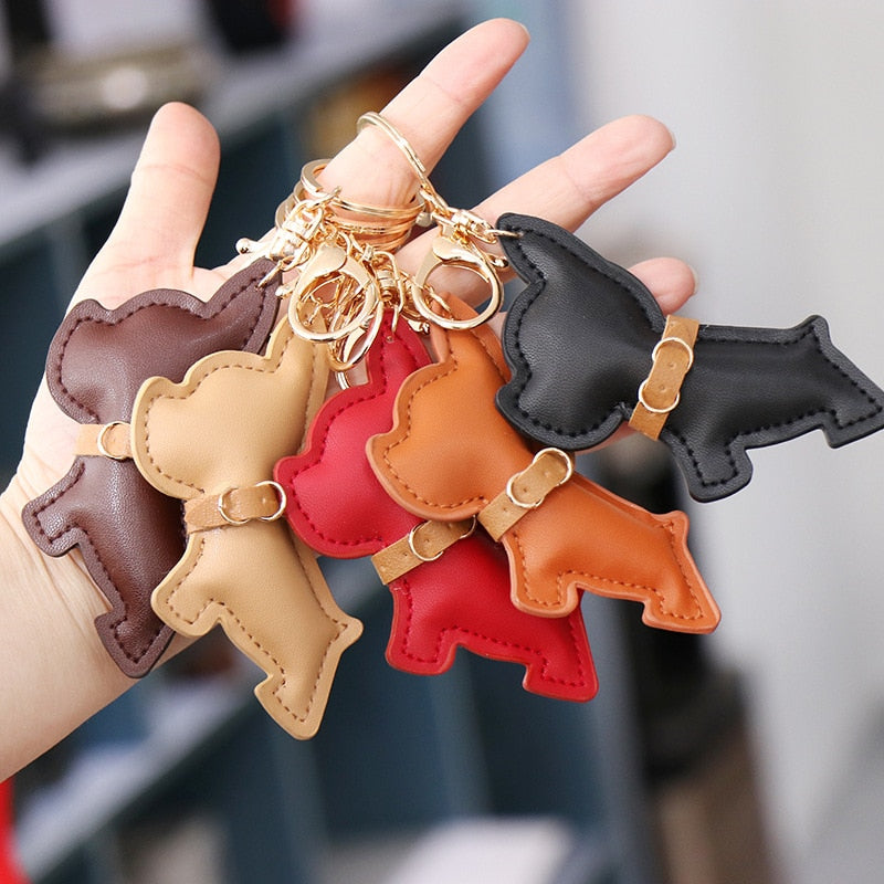 French bulldog leather keychain outlet