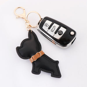 Image of french bulldog leather keychain in the color black