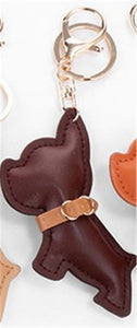 Image of french bulldog leather keychain in the color brown