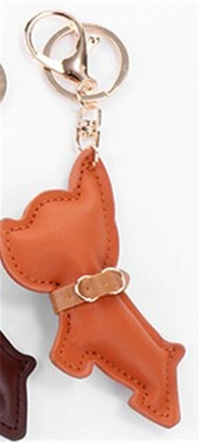 Image of french bulldog leather keychain in the color orange