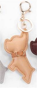 Image of french bulldog leather keychain in the color tan