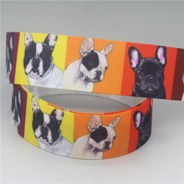 French Bulldog Love Printed Grosgrain Ribbon Roll-Accessories-Accessories, Dogs, French Bulldog, Ribbon Roll-0.86” inches or 2.2 cm-1