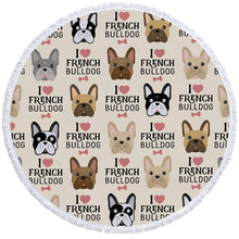 Load image into Gallery viewer, French Bulldog Love Round Beach Towels-Accessories-Accessories, Dogs, French Bulldog, Home Decor, Towel-I Love French Bulldogs - Cream BG-2