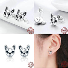 Load image into Gallery viewer, Image of the collage of silver french bulldog earrings