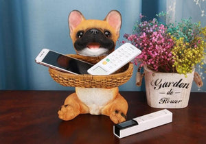 Image of a smiling fawn french bulldog tabletop organiser holding basket can be used as french bulldog piggy bank