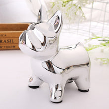 Load image into Gallery viewer, Image of a french bulldog piggy bank in the color silver