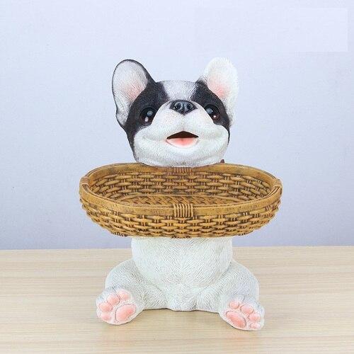 Image of a pied black and white french bulldog tabletop organiser holding basket can be used as french bulldog piggy bank