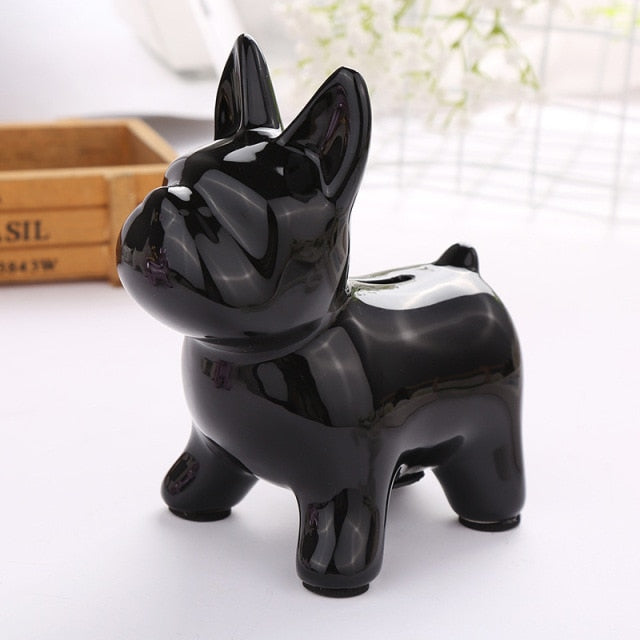 Image of a french bulldog piggy bank in the color black