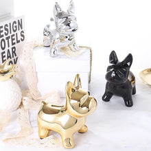 Load image into Gallery viewer, Image of three french bulldog piggy banks in the color black, silver and gold