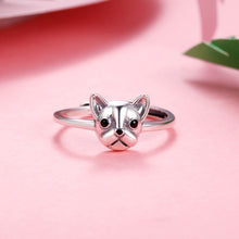 Load image into Gallery viewer, Image of a resizable french bulldog ring in the super cute French Bulldog face design