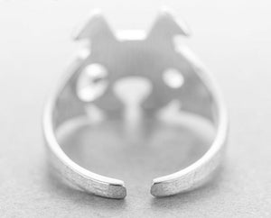 Back image of a french bulldog ring in a laser-cut shape of an abstract French Bulldog