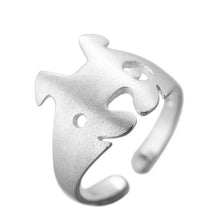 Load image into Gallery viewer, Image of a french bulldog ring in a laser-cut shape of an abstract French Bulldog made of 925 sterling silver