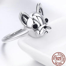 Load image into Gallery viewer, Image of a french bulldog ring in the super cute French Bulldog face design made of 925 sterling silver