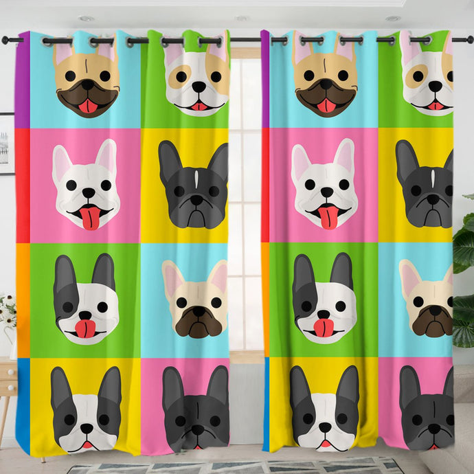 Image of french bulldog room curtain in colorful french bulldogs design