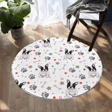 Load image into Gallery viewer, Pied Black and White French Bulldog Love Round Floor Rug-Home Decor-Dogs, French Bulldog, Home Decor, Rugs-Pied Black and White - White BG-Small-3