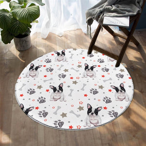 Pied Black and White French Bulldog Love Round Floor Rug-Home Decor-Dogs, French Bulldog, Home Decor, Rugs-Pied Black and White - White BG-Small-3