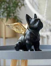 Load image into Gallery viewer, Image of a black french bulldog statue with gold-plated angel wings