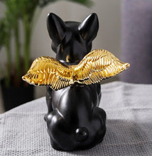 Load image into Gallery viewer, Back image of a black french bulldog statue with gold-plated angel wings