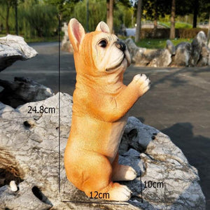 Image of a namaste french bulldog statue garden welcoming all guests with a most respectful namaste greeting