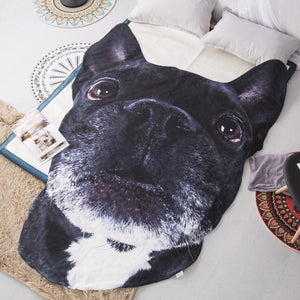 Image of a beautiful French Bulldog throw blanket in 3D black french bulldog design