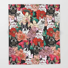 Load image into Gallery viewer, French Bulldogs in Bloom Throw Blanket-Home Decor-Blankets, Dogs, French Bulldog, Home Decor-Medium-1