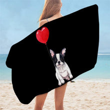 Load image into Gallery viewer, Infinite French Bulldog Love Beach Towels-Home Decor-Dogs, French Bulldog, Home Decor, Towel-Pied Black and White French Bulldog with Balloon - Black BG-4