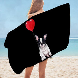 Infinite French Bulldog Love Beach Towels-Home Decor-Dogs, French Bulldog, Home Decor, Towel-Pied Black and White French Bulldog with Balloon - Black BG-4