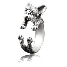 Load image into Gallery viewer, Image of french bulldog wrap ring in the color silver