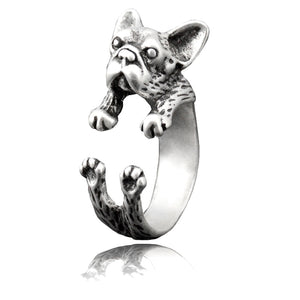 Image of french bulldog wrap ring in the color silver
