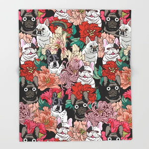 French Bulldogs in Bloom Throw Blanket-Home Decor-Blankets, Dogs, French Bulldog, Home Decor-7