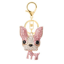 Load image into Gallery viewer, Image of stone studded frenchie keychain in the pink color