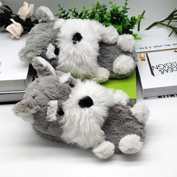 Fuzzy Silver Schnauzer Plush Slippers 360x