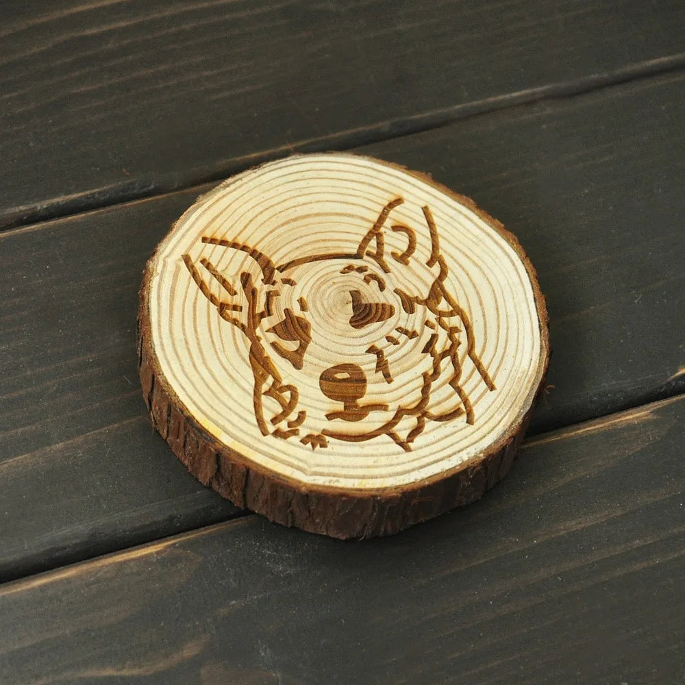 Image of a wood-engraved German Shepherd coaster
