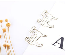 Load image into Gallery viewer, Image of pug paper clips in golden color