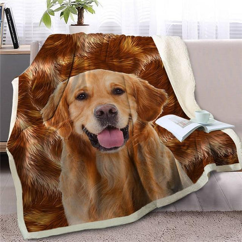 An image of a beautiful Golden Retriever blanket with Golden Retriever design