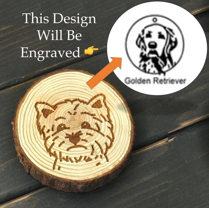 Image of a wood-engraved Golden Retriever coaster