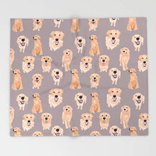 Load image into Gallery viewer, Image of a Golden Retriever throw blanket in an infinite smiling Golden Retrievers design